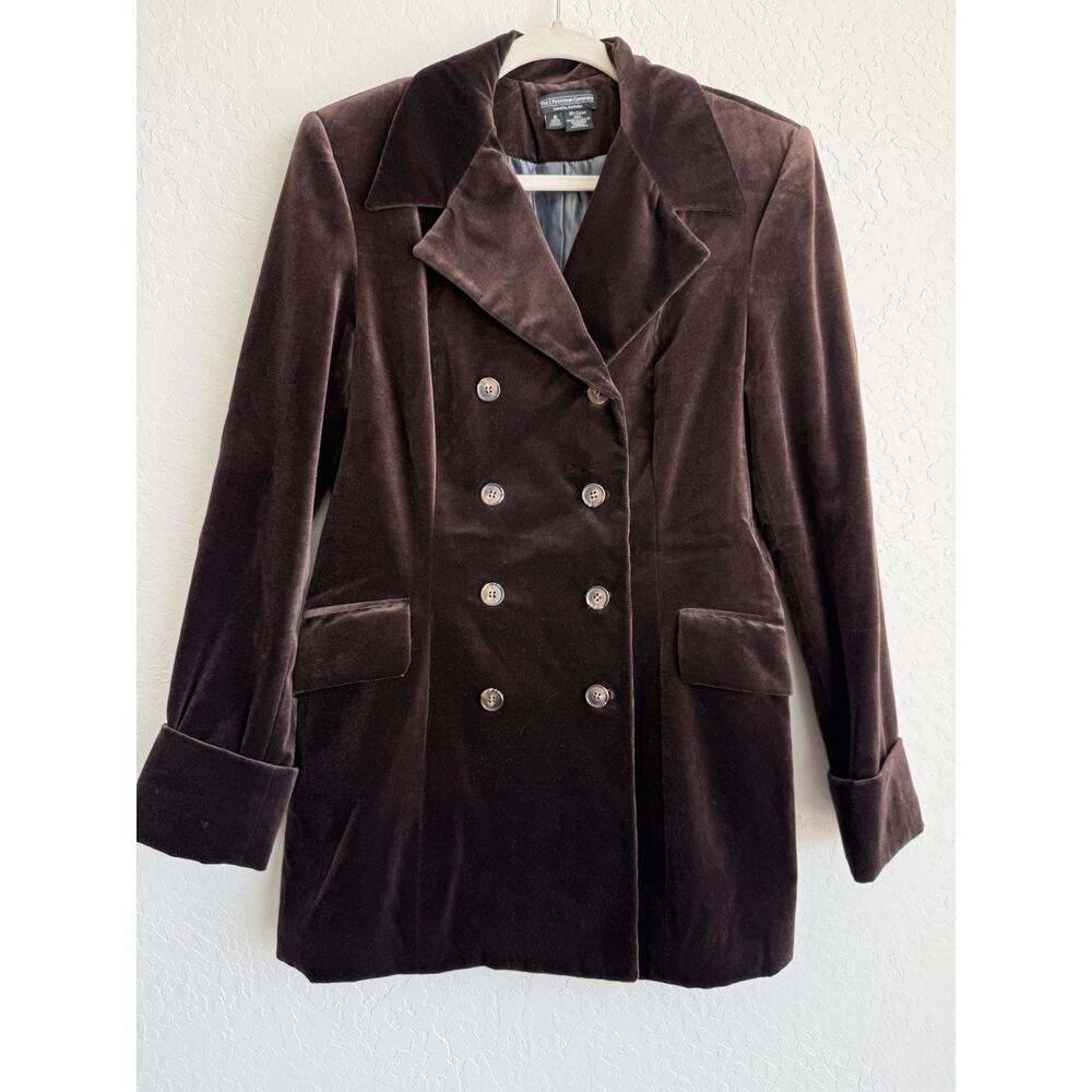 Vintage J Peterman Co. Brown Velvet Peacoat Womens Sz 8 Double Breasted USA Made - Picture 2 of 14